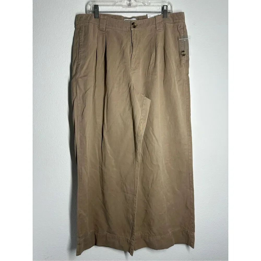 NWT Sonoma Women’s Wide Leg Relaxed Chino Pants Beige Size XL Cotton Blend
